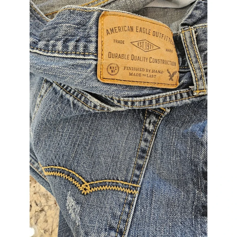 Distressed American Eagle Mens Skater Boot Jeans 36x32 Blue Distressed Bootcut